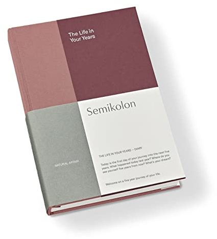 Semikolon 368693 The Life in Your Years, 5-Jahres Tagebuch A5 Format, Diary mit Buchleineneinband, Englisch - Blossom