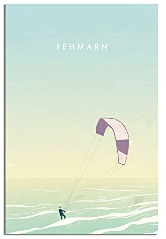 YONGCAI Vintage Fehmarn Deutschland Kitesurfen Reise Poster Leinwand Wand Home Room Decor Kunst Poster Gemälde Bild Druck Geschenk Poster