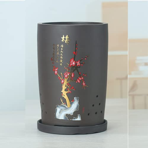 XIALON Jardinière Extérieure, Pot de fleurs en céramique respirant style chinois Violet 21,5 cm