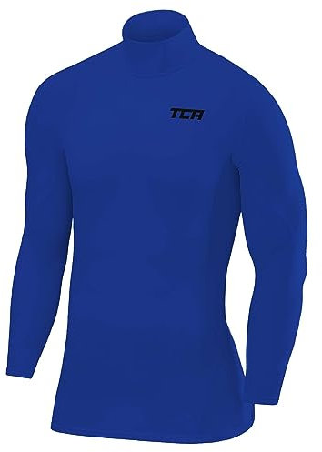 TCA Men's SuperThermal Compression Base Layer Football Running Top Long Sleeve Thermal - Mock Neck - Dazzling Blue, S
