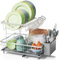 LIONONLY Escurridor de Platos,2 Niveles Gran Estante de Secado de Platos con Bandejas de Goteo, Soporte de Cubiertos,Estante de Tazas und Puerta de Boquilla Giratoria,Escurreplatos sobre Fregadero