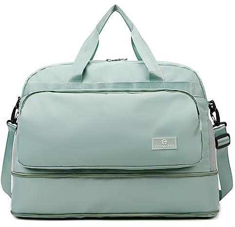 Vllcsla Sporttasche Groß Reisetasche Damen Ausbaufähig 37,7 L bis 50,7 L, mit Nassfach, Sporttasche Tisch Tennis, Trainingstasche Ausbaufähig, Wasserdicht Schwimmtasche Urlaub Sport, Grun