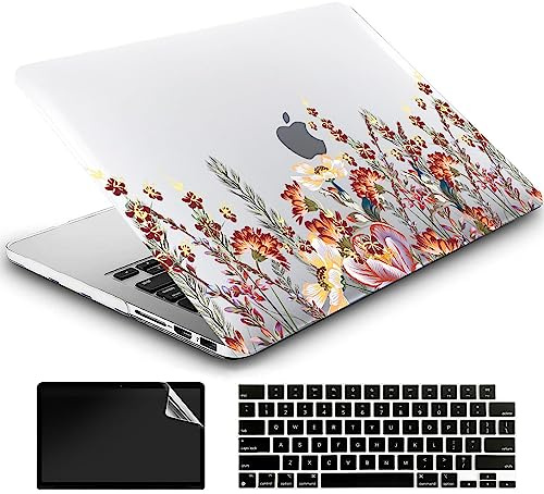 AMCJJ Coque Compatible avec MacBook Air 13 Pouces 2017-2010 Release A1466/A1369,Plastique Coque Rigide Case + EU Protection Clavier + Protecteur d'écran,Floral