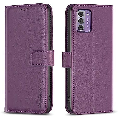 Unichthy For Nokia G42 Case Geniune Leather Shockproof Flip Wallet Folio Official Phone Case Magnetic Closure Stand Card Slots Protective Cover for Nokia G42 Purple