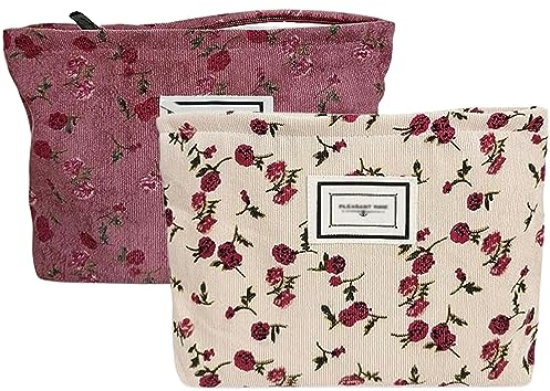 Cord-Kosmetiktasche 2 Stück Groß Kapazität Kosmetiktasche Make-Up-Taschen Klein Reise-Kosmetiktasche Tragbare Kosmetiktäschchen Kulturtasche Taschen Organizer Handtasche für Reisen Alltag