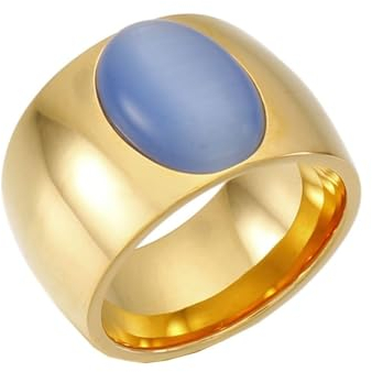 Homxi Edelstahl Ringe für Damen mit Gravur,Rund 15MM mit Oval Damen Ringe Gold Ring für Damen Größe 60 (19.1)