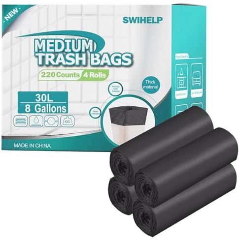SWIHELP Bolsas de Basura Medianas de 30 Litros Bolsas de Basura Bolsas de Basura de Plástico Para Baño Dormitorio Oficina Bote de Basura 220 Unidades
