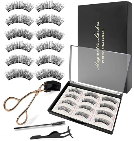 Joyeee Faux Cils Magnétique, 6 paires de faux-cils réutilisables, grappes d'aspect naturel 3D, kit de cils individuels avec pince applicatrice, sans colle, kit d'extension de cils à faire soi-même