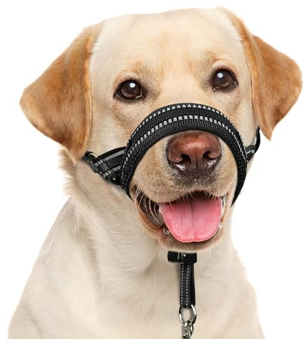 BARKLESS Soft No Pull Head Halter, Patented Padded Training Nose Leash, Adjustable Muzzle Leash for Medium to Large Dogs, Easy Control (Black, M)