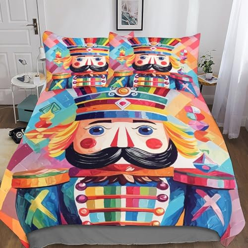 Casse-Noisette de Noël Housse De Couette 3D Imprimé Parure De Lit Microfibreavec Fermeture Éclair,Couette Sets avec Taies d'oreiller pour Garçons Et Filles King(220x240cm)
