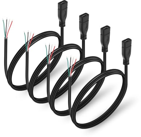 HATMINI 4 PCS USB Type-C PD Pigtail Power Cable - Fast Charging Bare Wire DIY Pigtail Cable for USB Device Installation or Replacement Repair (Type C Female)