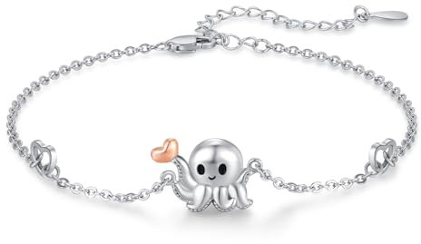 REDSUN Oktopus Armbänder für Frauen S925 Sterling Silber Herzförmiges Tier Armband Verstellbares Armband Schmuck Geburtstagsgeschenke, 7+2 Zoll
