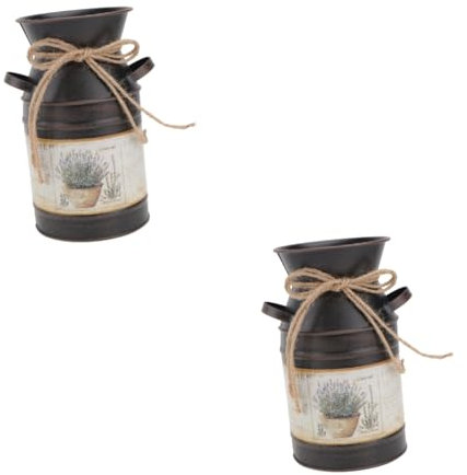 DEARMAMY 2 STK Retro Blecheimer verzinkte Milchkanne Vasen für Tafelaufsätze Pflanzen Eimer Blumenstand Wohnkultur schickes Handwerk kreative Vase Schmiedeeisen schmücken eiserne Vase