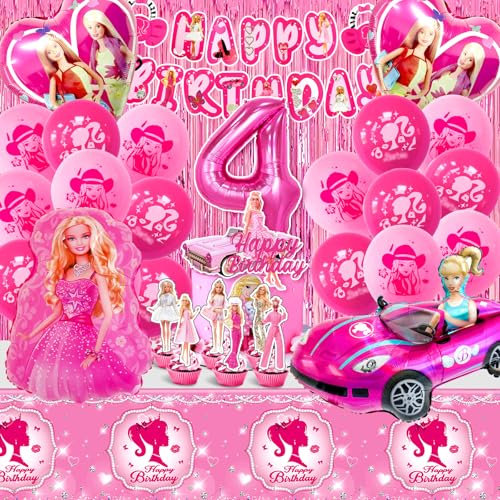 Set Compleanno Barb 49 Pezzi - Decorazioni e Kit Festa per Bambina 4 Anni - Palloncini e Decorazioni Torta a Tema Barb