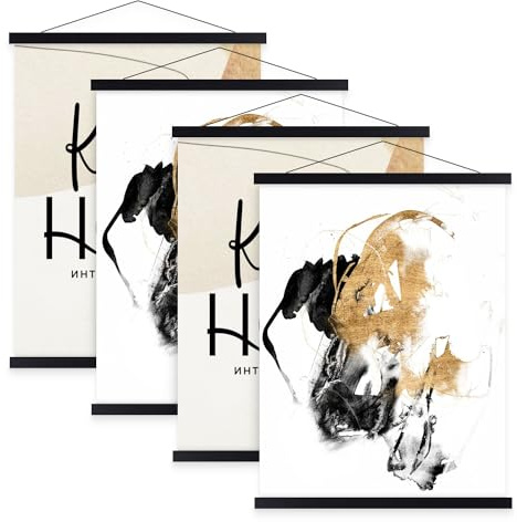 Benjia 4 Pack 8x10 8x12 8x18 Poster Frame, Magnetic Light Wood Frame Hanger for Photo Picutre Canvas Artwork Art Print Wall Hanging (4 Packs, 8, Black)