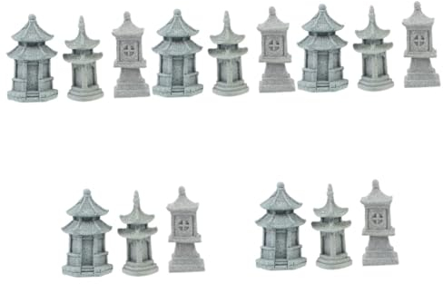 Sosoport 15 Pièces Articles D'ameublement De Paysage De Simulation Figurine Pagode Jardin Zen Décor De Statue en Forme De Lanterne Tour Figurine à Collectionner Style Gadgets Grès