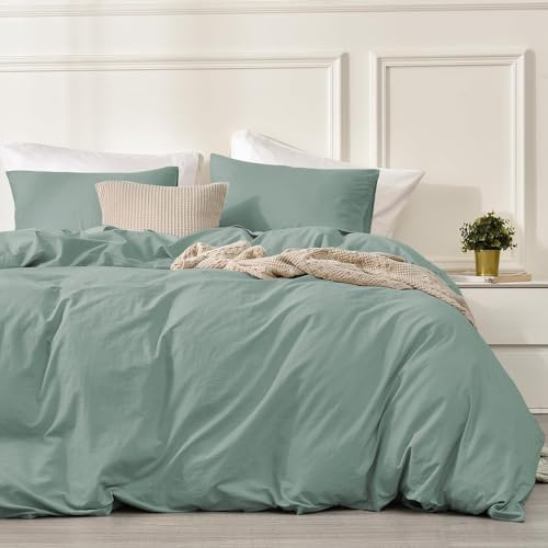 Luofanfei Baumwolle Bettwäsche 135x200 Salbeigrün Grün Einfarbig Muster Renforce Baumwollebettwäsche Premium Uni Modern Weiche Bettbezug Einzelbett 135x200 und Kissenbezug 80x80cm mit Reißverschluss