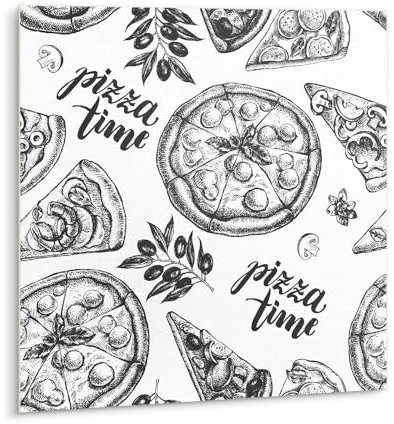 Tulup Impermeabile Bagno Cucina Piastrelle da Parete 9x30x30cm Adesivi PVC Pavimento - Motivi di pizza in bianco e nero