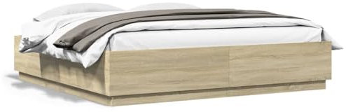 Tidyard Bettgestell mit LED Futonbett Bett Holz Doppelbett/Einzelbett Futonbetten Komfortbett Bettrahmen Schlafzimmerbett Sonoma-Eiche 180x200cm Holzwerkstoff