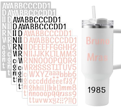 Hebterrka Lot de 6 autocollants lettres pour Stanley Tumbler - Compatibles avec Hydroflask, Yeti Cup et ordinateur portable - Imperméables (noir, blanc et rose x 2)