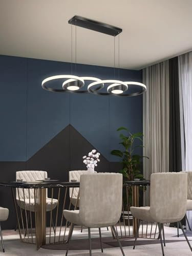 VTAMng Pendelleuchte modern LED kreativer nordischer Stil 4 Ring dimmbarer Kronleuchter mit Fernbedienung 120cm höhenverstellbare Hängelampe geeignet für Esszimmer Wohnzimmer Küche Bar Deckenleuchte(G