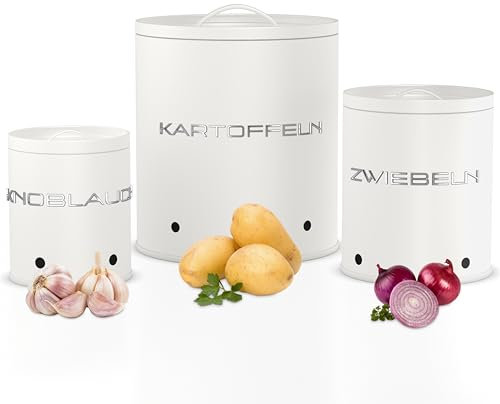 KOOK TIME kartoffel aufbewahrungsbox - Set 3 aufbewahrung kartoffeln zwiebeln knoblauch - gemüse aufbewahrung mit kleinen lüftungslöcherne, um die luftzirkulation zu gewährleisten Mattweiß