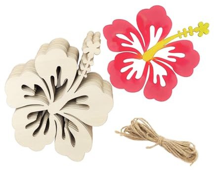 Hibiskusausschnitte aus Holz, 15 Stück, 15 cm, unlackierte Holzblumen, hängende Ornamente, DIY-Geschenkanhänger für Zuhause, Party-Dekoration
