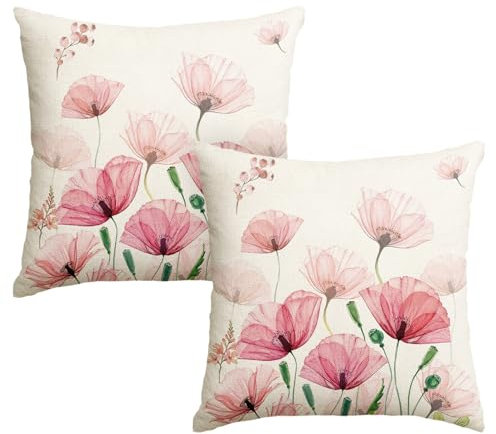 Artoid Mode Klatschmohn Blumen Blätter Frühling Kissenbezüge 2er Set, 45x45 cm Sommer Saisonnal Zierkissenbezug Couch Wohnzimmer Deko
