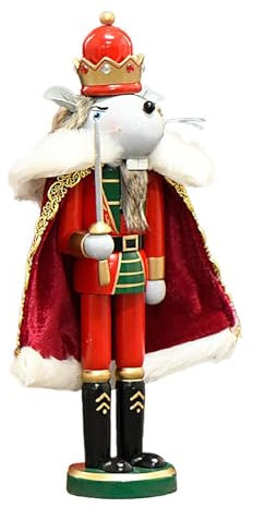 demaxiyad Décorations Casse-Noisette en Bois,Casse-Noisette Décoratif en Bois - Statue du Roi des Souris - Casse-Noisette Traditionnel de 12 Pouces, Souris Roi, décoration de noël, pour Table