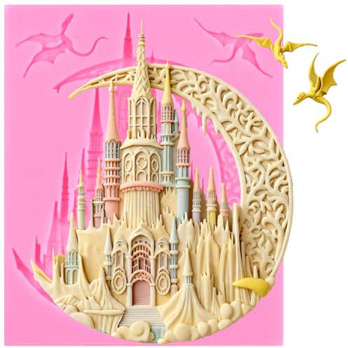 XMOLDNMS Silikonform Für Fondant Mit Schloss, Mondschloss, Schokoladenform Für Kuchendekoration, Cupcake-Topper, Blütenpaste, Polymer-Ton