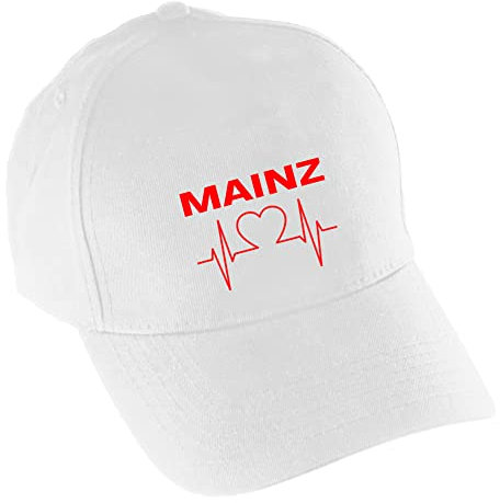 multifanshop Baseballcap - Mainz - Herzschlag - Druck rot - Mütze Größe one Size weiß