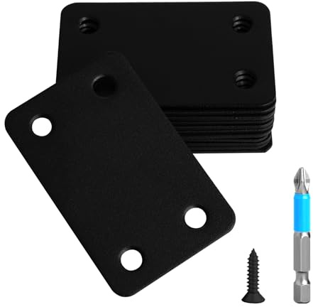 Anterrific 12 Pcs Mending Plate, 60 x 38 mm Stainless Steel Flat Plates with Holes, Straight Metal Mounting Braces Brackets Kit for Furniture, Wood Joint Connector and Fasteners (Black, 60 mm)