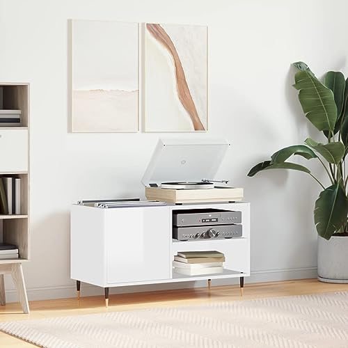 KLYEON Plattenschrank Hochglanz-Weiß 85x38x48 cm Holzwerkstoff,Klassischer und praktischer Schallplattenschrank für die stilvolle Aufbewahrung deiner Musiksammlung Mediaaufbewahrung