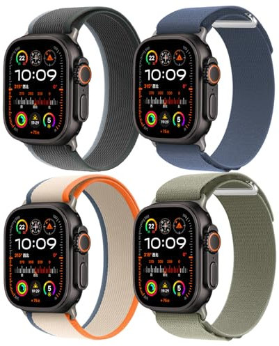Paquete de 4 correas de nailon compatibles con Apple Watch Ultra 2/Ultra Band de 49 mm, 46 mm, 45 mm, 44 mm, hombres y mujeres, correas deportivas transpirables Trail Loop + correas de repuesto para