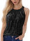 Fiohiros Pailletten Oberteil Damen, Neckholder Top Damen, Ärmellose Sexy Top Pailletten Damen für Partys, Nachtclubs Freizeitkleidung (DE/NL/SE/PL, Alphanumerisch, XXL, Regular, Regular, Schwarz)