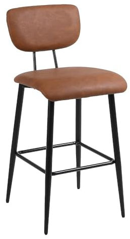 Youhauchair Tabouret Bar Lot de 1, Tabouret de Bar Moderne en Faux Cuir pour îlot de Cuisine, Chaise de Bar pour Petit-déjeuner avec Dossier et Pied en Métal, Tabourets de Bar Rembourrés, Brun
