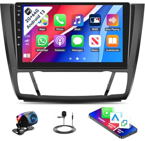 2G+64G Android 13 Autoradio for BMW 1 Series E81 E82 E87 E88 2008-2012 mit Wireless Carplay Android Auto, 9 Zoll Bildschirm with Mirror Link GPS Bluetooth HiFi WiFi FM SWC+Rückfahrkamera