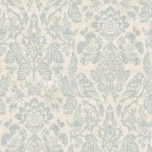 YöL Hawthorn Meadow Blue Wallpaper - Nature Botanical Birds - Traditional Pattern Duck Egg - Calm Elegant - Paste The Paper