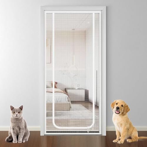 Écran De Porte Résistant Aux Chats, 90x220cm Porte Moustiquaire Renforcée Résistante Aux Chats, Résistante Aux Rayures, La Barrière for Chat avec Fermeture Éclair pour Salon, Chambre À Coucher