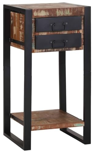 vidaXL End Table Multicolour 40 x 40 x 80 cm Solid Reclaimed Wood, Rustic End Table, Decorative Storage, Functional Accent, Compact Living Room Furniture, Wooden For Small Spaces