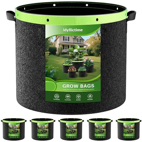 idyllictime Bolsas para Plantas Paquete de 6 2MM 400G Macetas de Tela no Tejida Gruesas para Jardín Plantas Macetas de Tela (Negro, 17 Liter/5 Gallon)