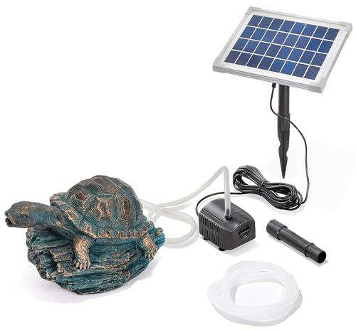 Esotec Solar Wasserspeier Komplettset Wasserspiel Schildkröte Marlis 101680 | Solar Wasserspeier Set, Polyresin, Altkupfer-Optik, 5Wp Solarmodul, Pumpe 250l/h, Trockenlaufschutz, Wasserstrahl regulierbar