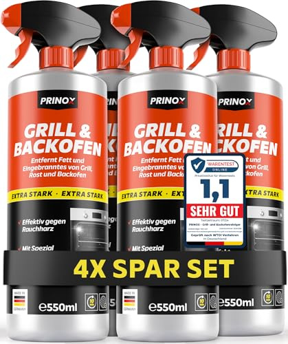 PRINOX 4x Backofenreiniger & Grillreiniger extra stark - 550ml - HAFT EFFEKT - Rauchharzentferner Entfernt stärkste Verschmutzungen und Rauchharz - Entwickelt & Hergestellt in DE