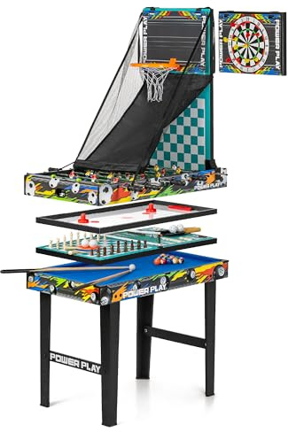 Powerplay 10 in 1 Faltbarer Spieltisch Pool Tischfußball Air Hockey Tischtennis Schach & mehr 91 cm Mini Spiele Tisch für Kinder & Familien Indoor Game Night & Geschenke
