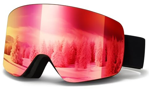 MXJ Gear Skibrille für Erwachsene Herren Damen,YH227 Snowboardbrille für Brillenträger, Anti Fog OTG UV-Schutz Anti-Rutsch-Kopfband Vollständiges REVO-Design