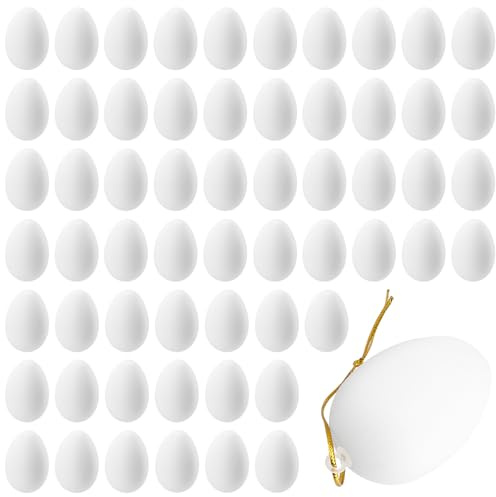 YIXNSW 60 Stück Dekorative Plastik Ostereier, 6 x 4 cm Weiß Plastikeier zum Basteln, Kunststoffeier Deko Plastic Easter Eggs zum Aufhängen für Ostern und Frühlingsdekoration