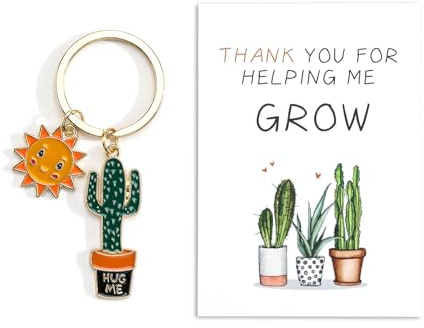 Gallkeat Thank You Keyring Gifts Women Inspirational Appreciation Cactus Keyring Gifts with Thank You for Helping Me Grow Card Leaving Gifts for Coworker, Friends, Boss, Teachers, Nurses