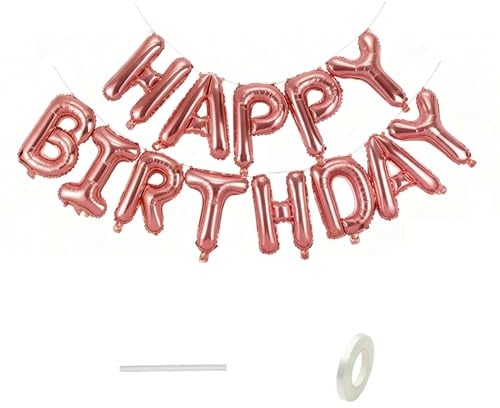 Diffaxy Golden Happy Birthday Ballon en aluminium avec ruban 40 cm pour garçons, filles et adultes, décorations d'anniversaire et de fête (Or rose)