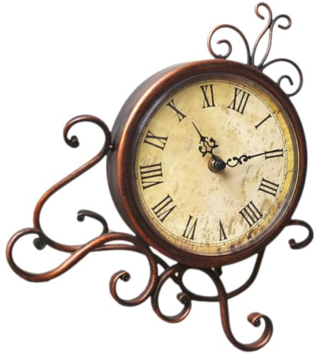 TEHAUX Tischuhr Vintage Retro Lautlose Schreibtischuhr Ohne Ticken Europäischer Stil Desktop-Dekoration Für Wohnzimmer Schlafzimmer Büro Und Küche 28.00 X 24.00 X 5.00 cm
