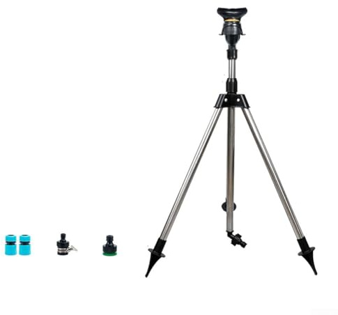 Drehbarer Bewässerungs-Stativ-Sprinkler aus Edelstahl, 56–89 cm, teleskopisch, höhenverstellbar, drehbar, Gartensprüher, 360° Abdeckung, für große Rasenflächen und Bewässerung im Freien (C)